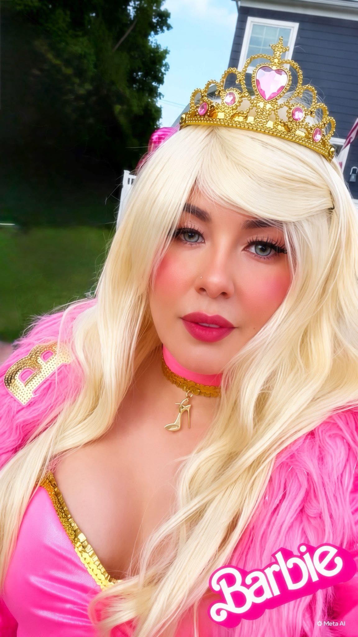 Costumed Barbie-style character performer